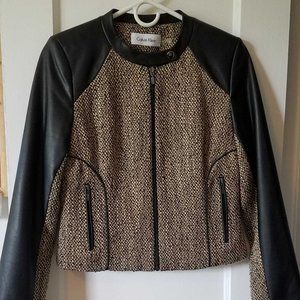 Calvin Klein Faux Leather & Tweed Jacket
